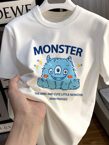 Gang Style Ins Print Cool Ice Silk Crew Neck Short Sleeve T-Shirt for Men Trendy Matchable Casual Unisex Same Style Couple T-Shirt