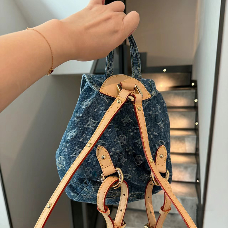 Neie populäre Denim Jacquard-Rucksak mat modeschen, lässegen, gedréckten Duebelrucksäck fir Reesen a villfältegen Eenzelrucksäck_voghion.com