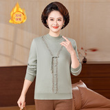 2026秋冬新款时尚妈妈装加绒加厚半高领套头针织打底衫一体绒毛衣，女装针织衫/毛衣，妃慕昵服饰