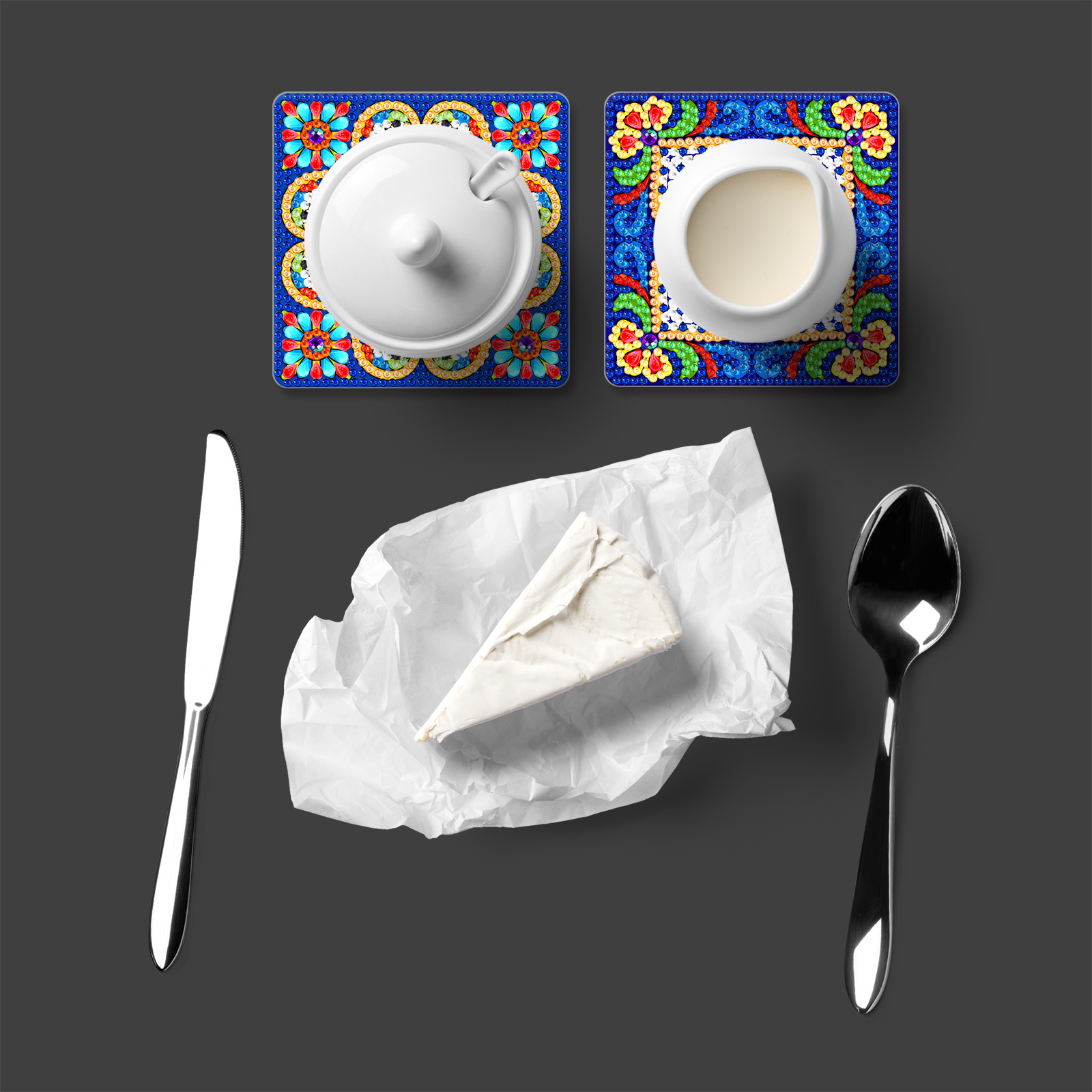 Diamante pintado alrededor de la almohadilla de taza DIY creativa cuadrada almohadilla de taza Mandala seis piezas conjunto de almohadillas de taza