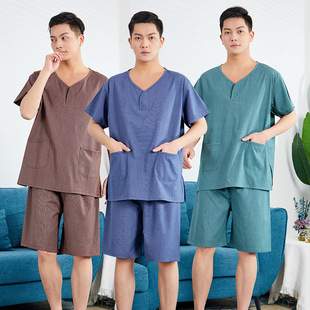 2023 New Cotton and Linen Sweat Clothing Female Couple's Large Size Male Sauna Foot Massage Bath Clothing Beauty Home Pajamas