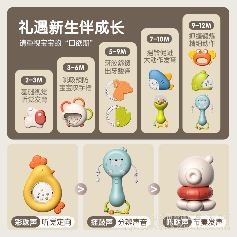 跨境新生儿床铃摇铃婴儿玩具0到3个月宝宝床头摇铃牙胶玩具套装|undefined