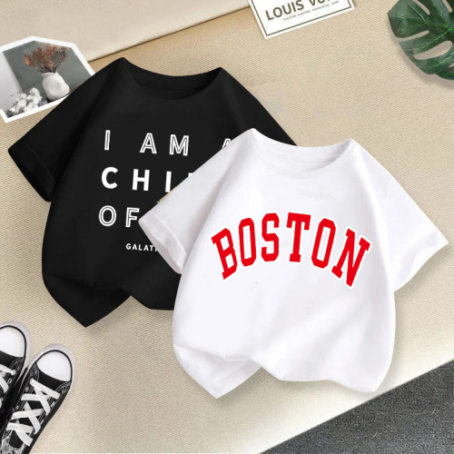 Children's and Teenagers' Cross-Border Cotton Short Sleeve T-Shirts Trendy New Summer Children's Half-Sleeve Top for Young Kids and Middle Kids Cartoon T-Shirt