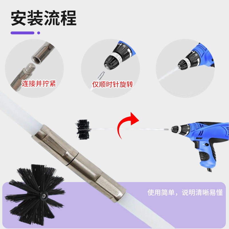 Cepillo de limpieza de chimeneas transfronterizo al por mayor, herramienta multifuncional doméstica con varilla extensible para limpieza y mantenimiento de chimeneas, cepillo de nailon para limpieza.