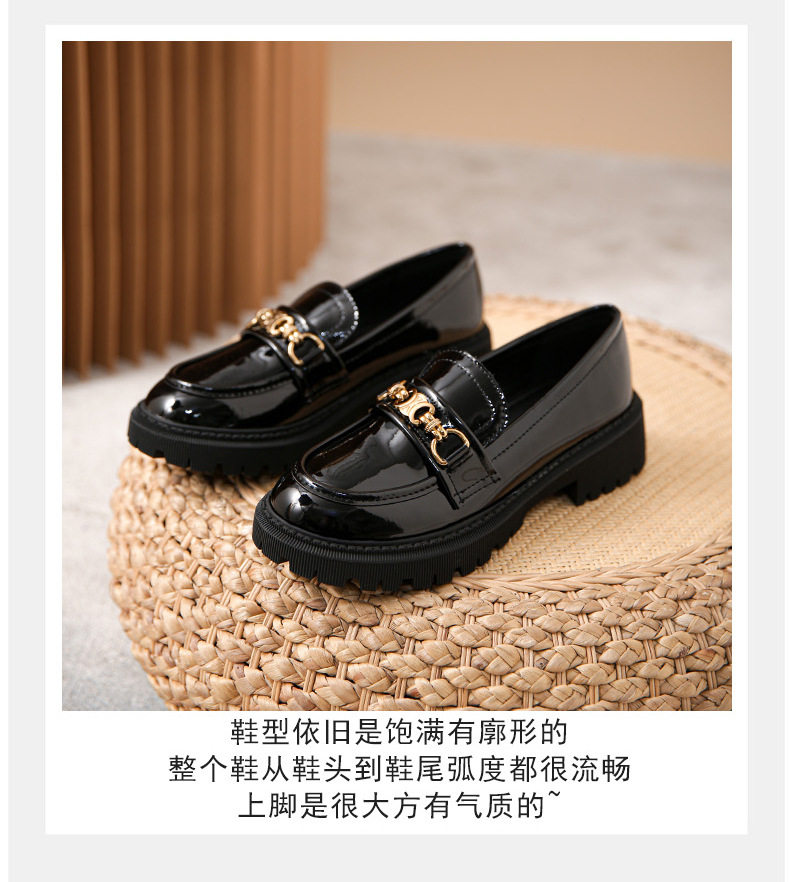 Giày lười nữ đế dày gót vuông 3–5 cm, mũi tròn, da bóng, size lớn — Màu Đen (Da sáng chế) chi tiết 7