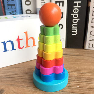 Baby Jenga Rainbow Tower 0-1-2 Years Old Kidsren's Wooden Educational Toys Jenga High Ring Toys