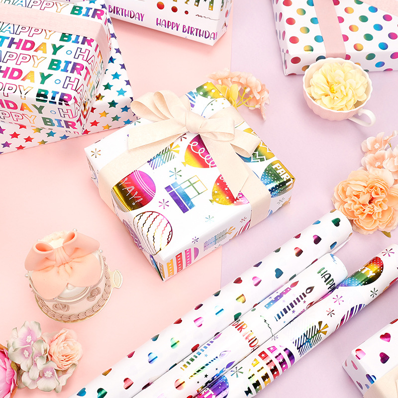 Transfronterizo Amazon para un paquete de regalos de cumpleaños de estampado de color colorido con líneas punteadas de papel de embalaje de regalo de amor