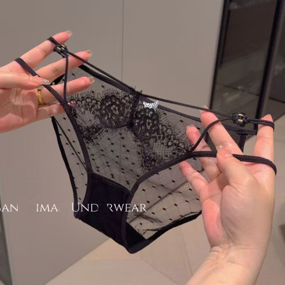 魅惑缠腰新款性感蕾丝内裤女纯欲诱惑镂空交叉细带纯棉裆三角裤