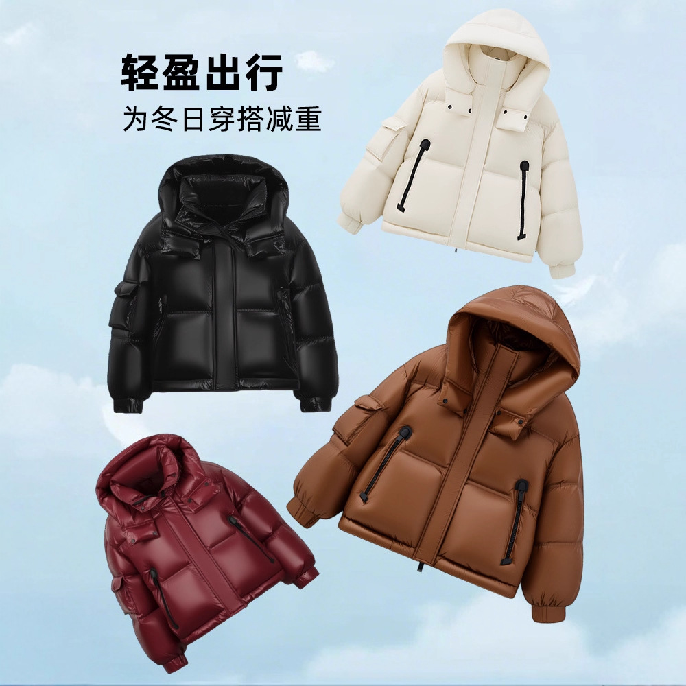 2025 invierno nuevo estilo chaqueta de plumón con capucha cuello alto traje de pan chaqueta de plumón de pato blanco corto nuevo estilo de moda image 5
