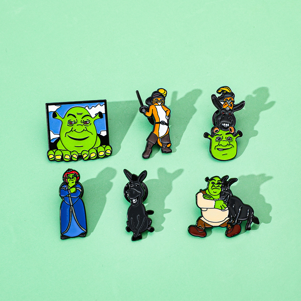 欧美卡通影视怪物史瑞克人物金属徽章史莱克贫嘴驴合金胸针配饰