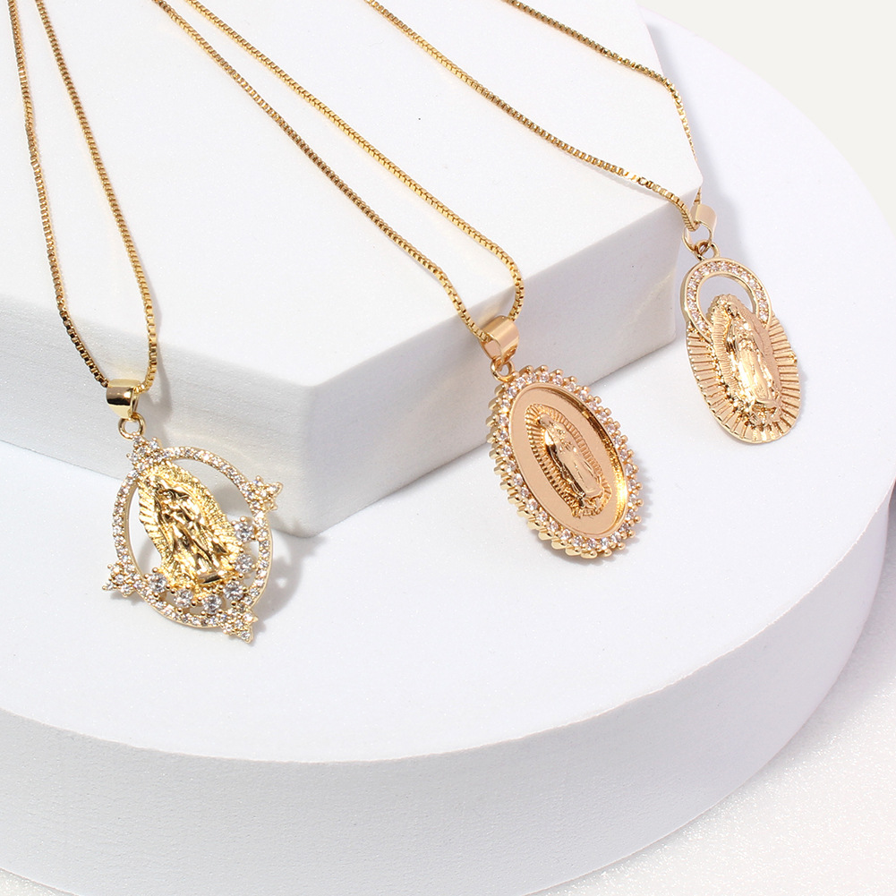 vintage religious jewelry Virgin Mary relief pendant diamond necklace wholesale