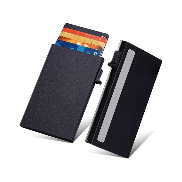 Overseas Platform Hot-Selling Rfid Blocking Aluminum Alloy Card Box Automatic Pop-Up Card Holder with Laser Logo