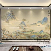 定制千里江山新中式水墨山水客厅壁纸影视墙布办公室卧室沙发壁画