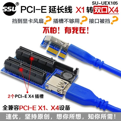 Удлинительный кабель PCI-E 1X к двухпортовому адаптеру PCIE 4X Сетевая карта карты расширения PCI-E Удлинительный кабель с двумя интерфейсами