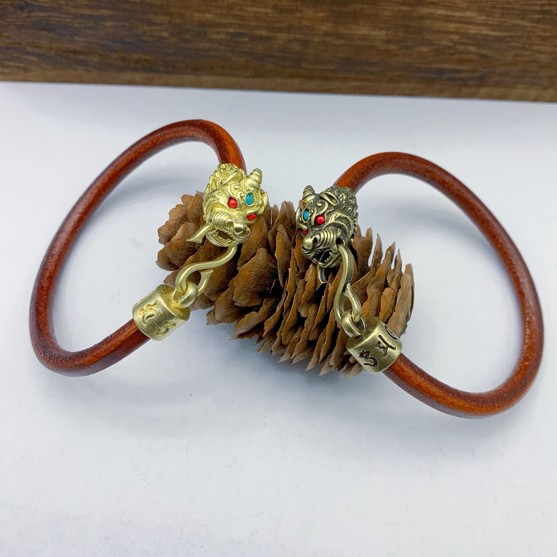 Brass leather bracelet