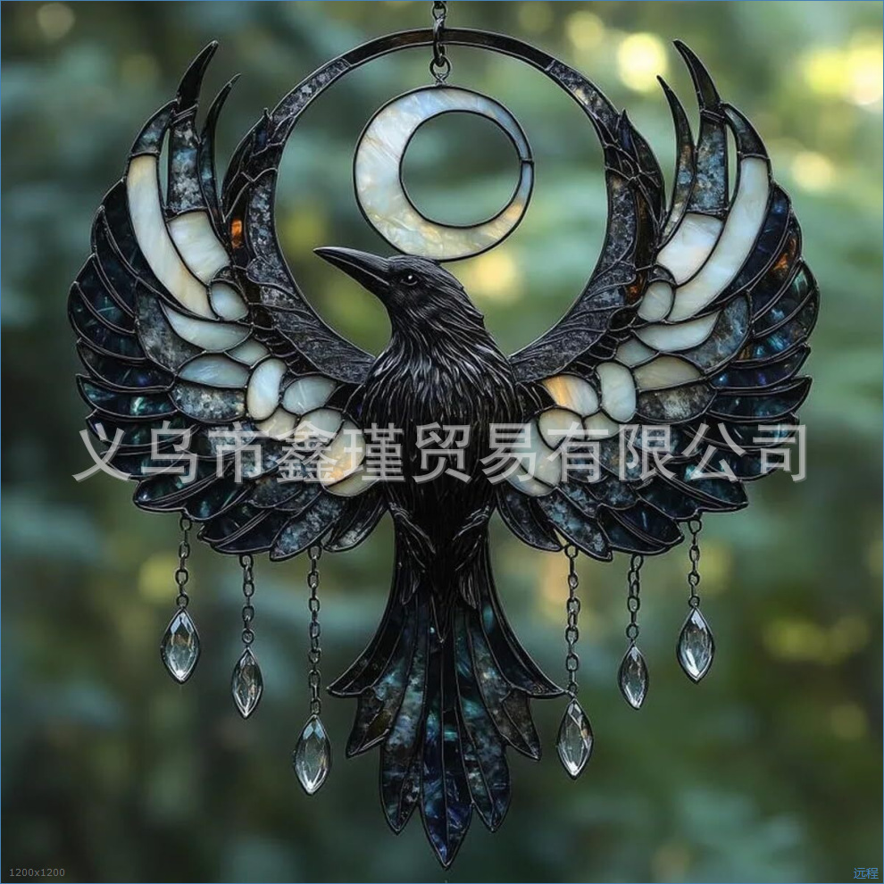 Nuevos productos transfronterizos Crescent Moon Raven Acrylic Suncatcher cuervo trampa de sol