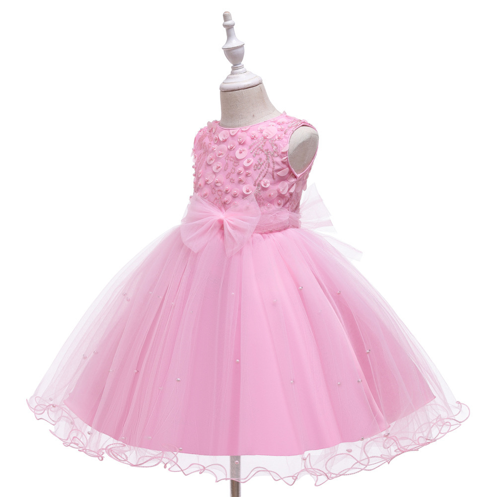 Fuente de comercio exterior vestido infantil vestido de princesa vestido sin mangas chaleco vestido de mano con cuentas de tela de tela