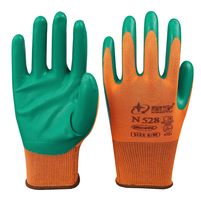 Factory Direct Wholesale   Guantes antideslizantes y transpirables, guantes de nitrilo semi-impregnados de látex
