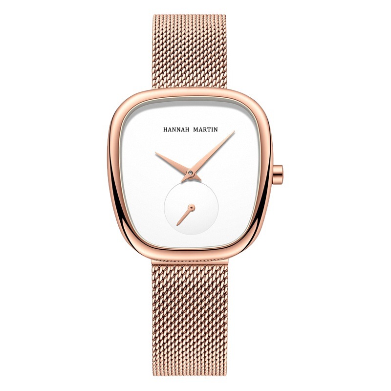 Hannah Martin Women's Steel Women's Watch Steel Band Quartz Watch Creative Two-pin Half Barrel Design European and American Watch