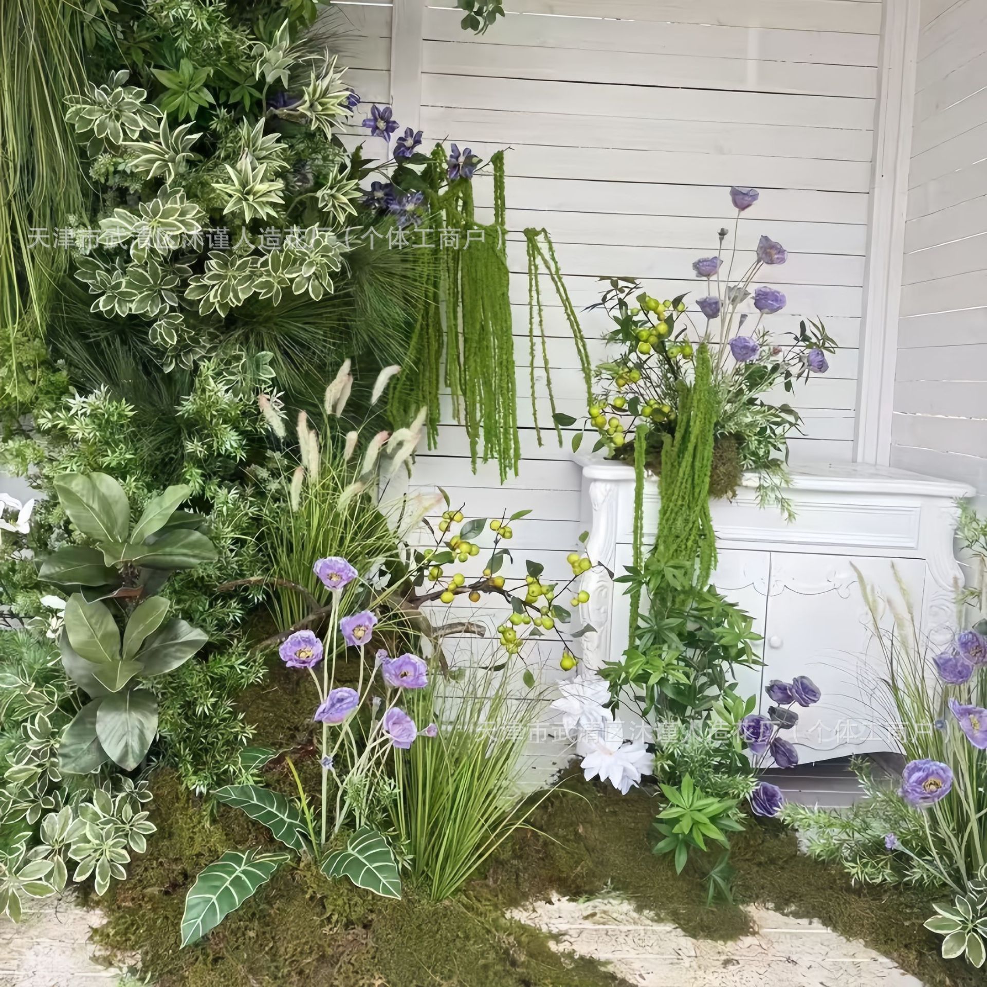 仿真绿植草绿色仿真花婚庆场景布置假绿植装饰品仿真植物树南天竹