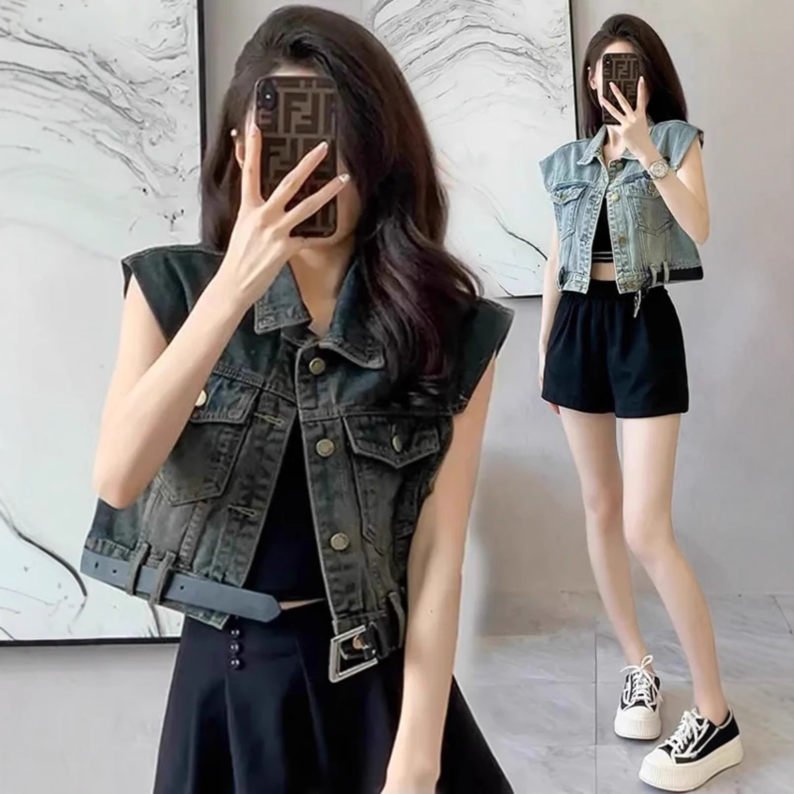 Trendy Denim Vest for Women, Summer 2026, Youthful Style, Loose Retro Short Jacket with Small Flutter Sleeves