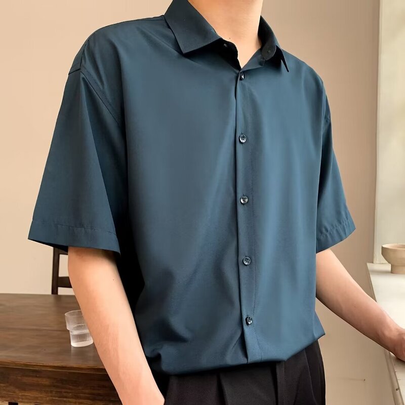 2024 ruffian handsome ice silk non-ironing thin shirt high-end sleeve drape dark button design shirt loose shirt 2024 ruffian handsome ice silk non-ironing thin shirt high-end sleeve drape dark button design shirt loose shirt