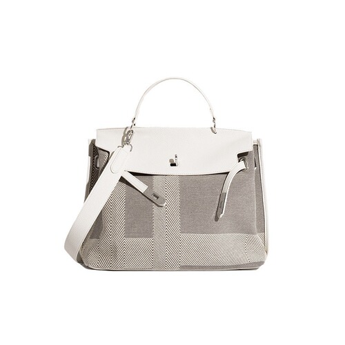 Kelly Bag Soft Leather Tote Bag Women's 2024 New Large Capacity Canvas Splicing Commuting Shoulder Handbag Birkin Bag