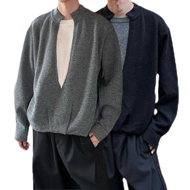 Explosiones transfronterizas de tamaño grande falso de tamaño europeo dos piezas de camisetas de punto de cuello en V suéter hombre viejo viento de invierno y otoño fábrica al por mayor