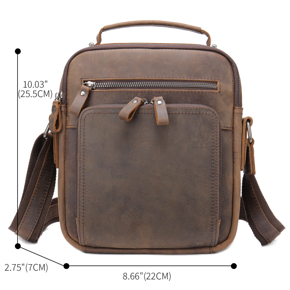 Túi đeo chéo nam da bò thật 22×7×25,5 cm kiểu dáng cổ điển có quai xách — 6014 cà phê, Màu đen, Màu đen vân vải, Cà phê dầu