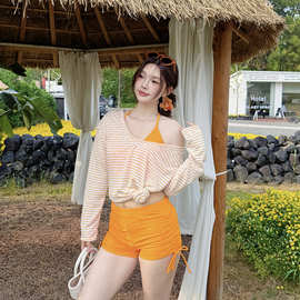 温泉泳衣三件套长袖大码胖mm分体保守微胖女孩遮肉显白高级感女款