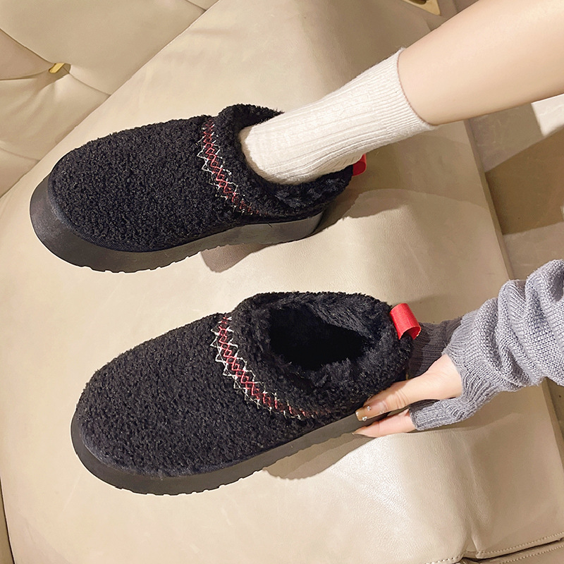 Zapatos de mujer Zapatillas de media caña cerradas con suela gruesa para mujer, otoño e invierno, además de zapatos de algodón cálidos y perezosos de terciopelo para mujer_voghion.com