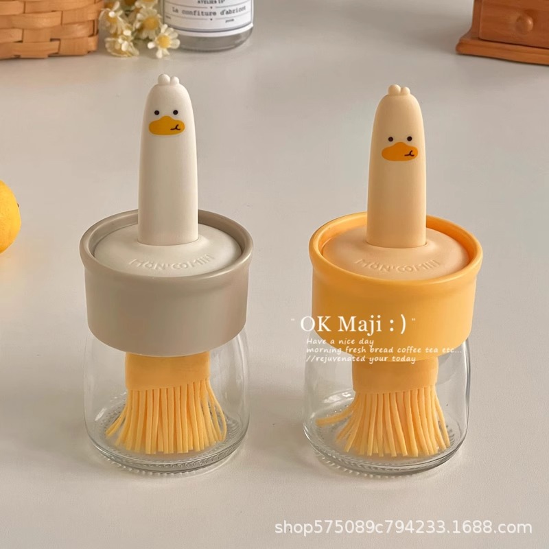 Food Grade High Temperature Resistant Silicone Oil Brush Oil Bottle Glass Integrated Household Kitchen Barbecue Special Oil Pot with Brush