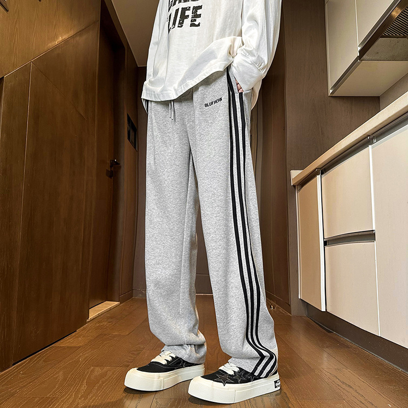 Autumn New Heavy Stripesd Casual Pants Men's Basketball Sweatpants Loose Straight Wide Leg Pants Large Size Long Pants Autumn New Heavy Stripesd Casual Pants Men's Basketball Sweatpants Loose Straight Wide Leg Pants Large Size Long Pants