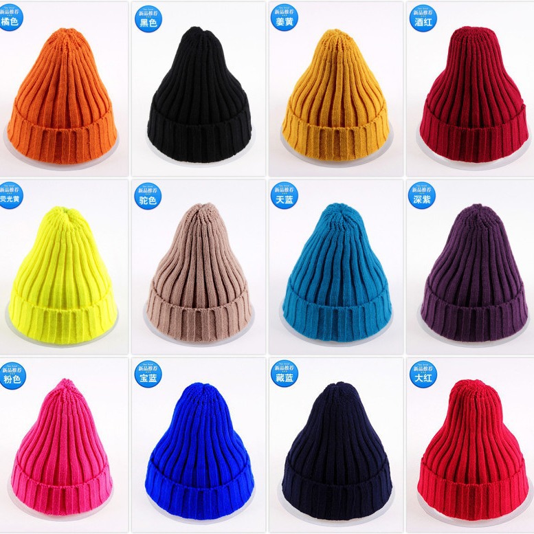 潮韩版糖果色尖尖帽针织毛线帽子男女秋冬季韩版百搭情侣保暖批发