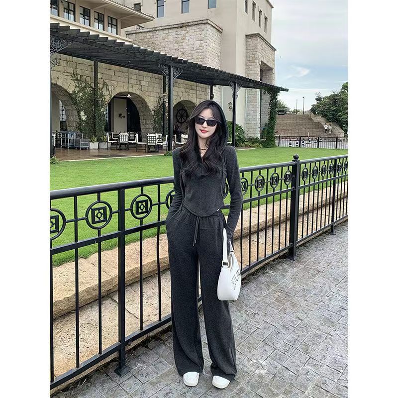 运动休闲两件套连帽卫衣外套女装春季阔腿裤长裤2025新款时尚套装|undefined