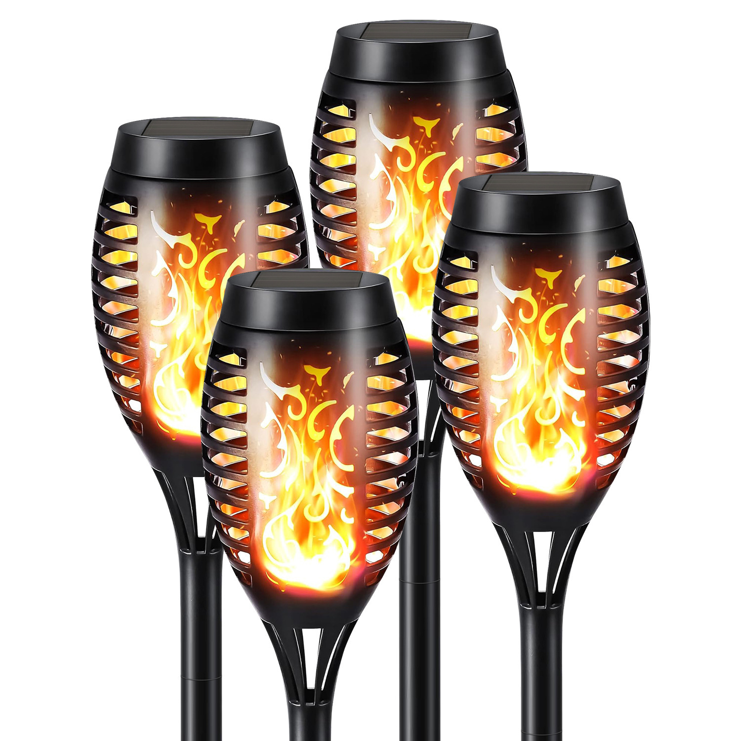 Lámpara solar transfronteriza 12 LED lámpara de llama solar lámpara de calle solar al aire libre patio impermeable redonda lámpara de decoración lámpara de iluminación