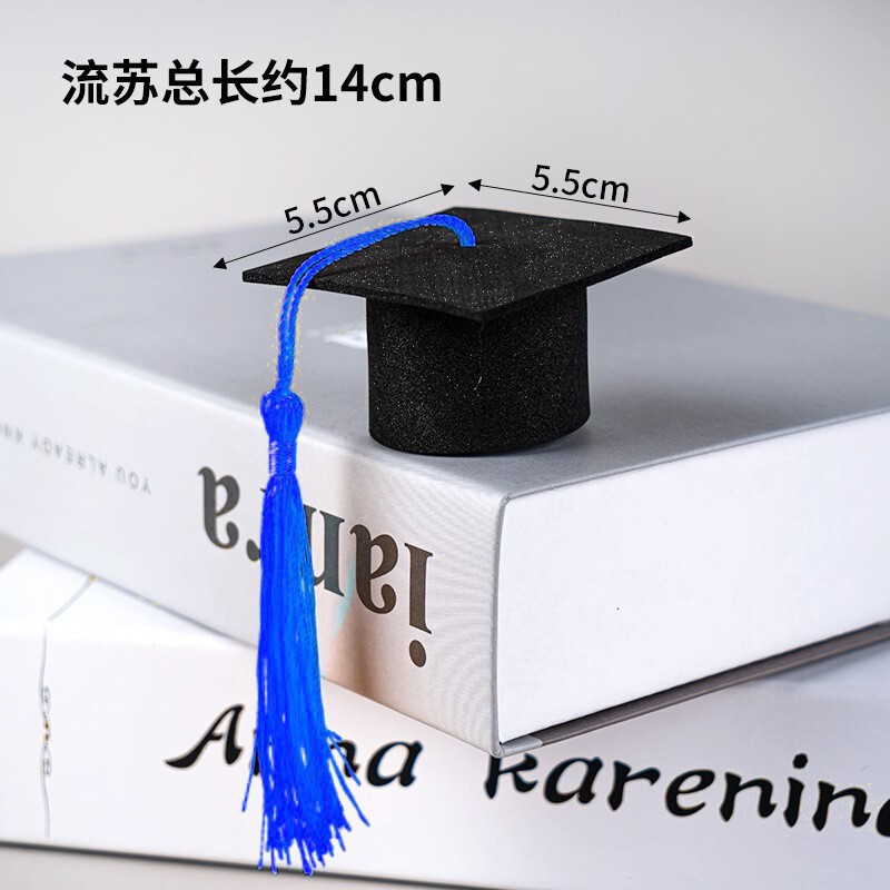 毕业派对活动装饰毛毡帽 迷你博士学士流苏帽 公仔酒瓶花束装饰帽|undefined
