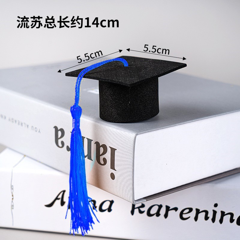 Mini sombrero de graduación de fieltro con flecos, decoración para muñecas y botellas de vino, ramo