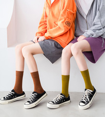 潮 秋冬新品女士中筒純色棉襪子 ins 吸汗休閒長腰堆堆襪一件代發