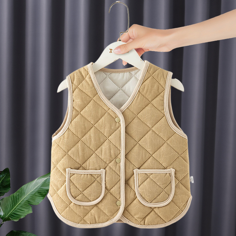 Chaleco de primavera y otoño para bebés, chaleco de calor a prueba de viento para mujeres, estilo extranjero y veludo, espeso nuevo hombro de algodón para niños