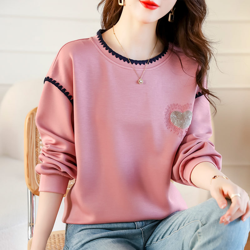 Autumn fashionable sweatshirt with a round collar