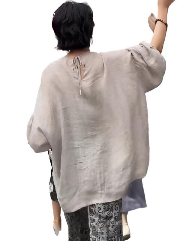 法式高级感圆领薄款灯笼袖衬衫女2025新款夏季宽松设计感防晒上衣|undefined