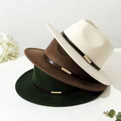 亞馬遜 帽子女款時尚秋冬防曬寬檐毛呢帽純羊毛純色遮陽平頂氈帽