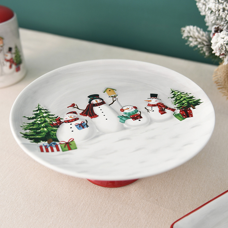 País nórdico Navidad muñeco de nieve placa de cerámica bandeja de la torta occidental placa de la tarde té postre placa en relieve vajilla