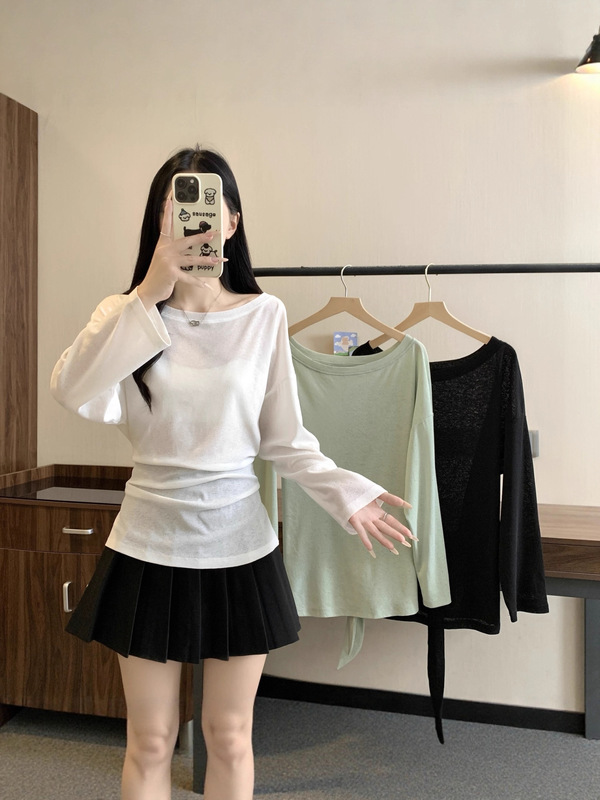 大码女装早秋斜肩上衣绑带设计感纯欲风显瘦大码女装T恤|undefined