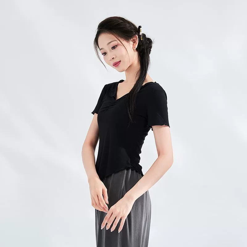 Одежда для занятий классическим танцем с v-образным вырезом, летняя одежда для взрослых, одежда для учителей танцев, топы с короткими рукавами для современного танца, танцевальная одежда