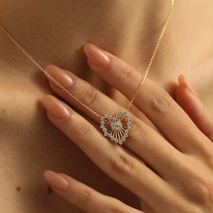 Heart flower S925 silver plated 18K gold inlaid zircon irregular love sterling silver necklace clavicle chain pendant