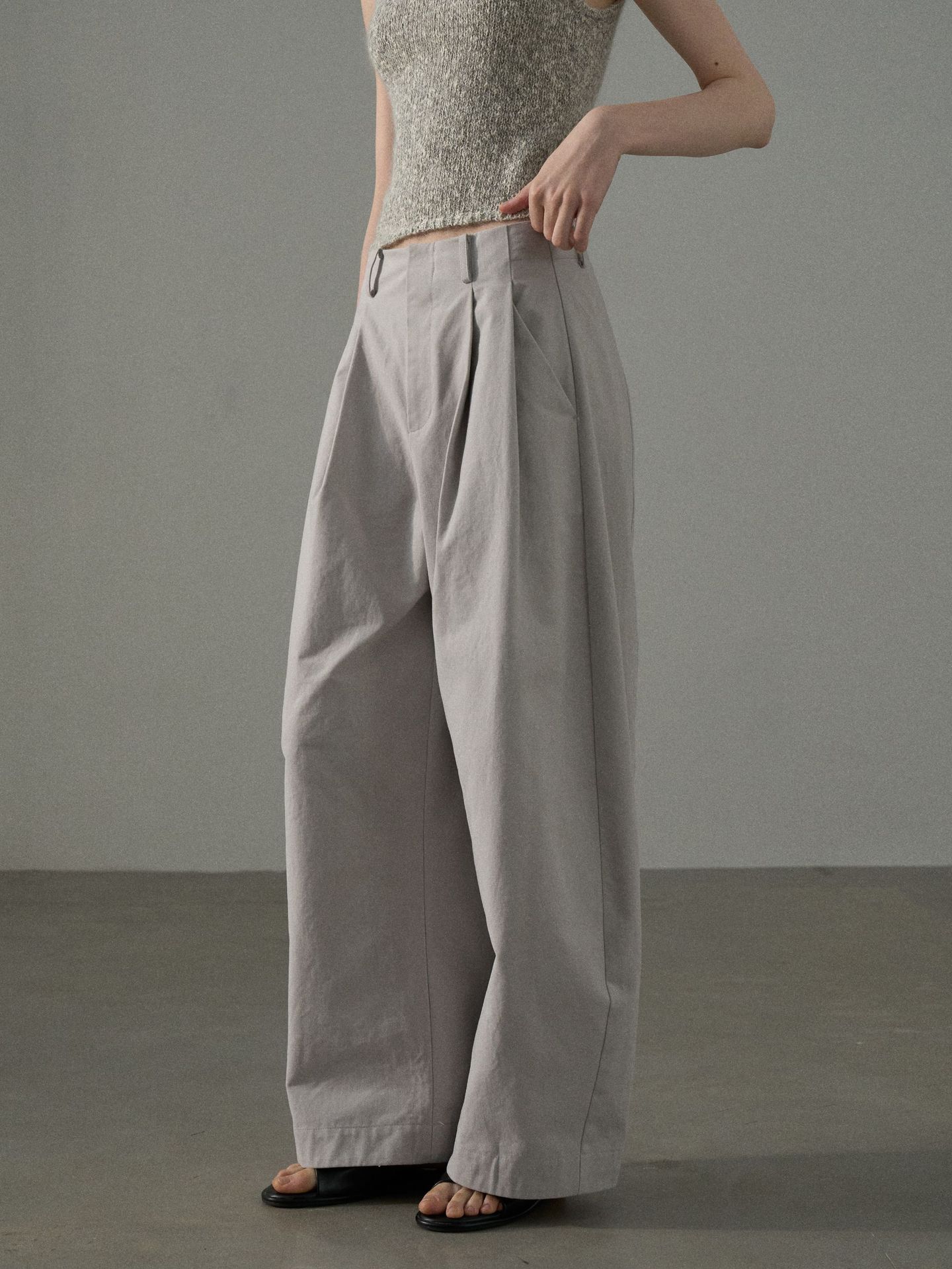 【コモンライン】COLNE 新作 ハイウエスト コットン 起毛 カーブ 万能 ゆったり レイジー カジュアル パンツ C4472