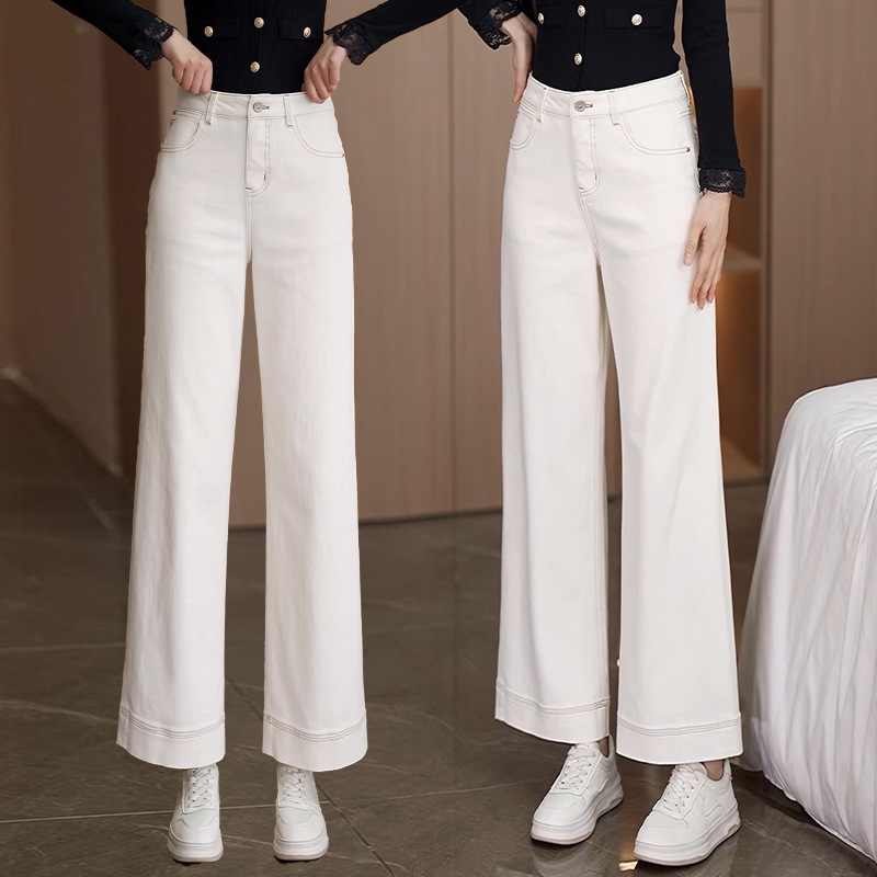 2537 Small White Narrow Wide-leg Pants Women's Hip-lifting and Belly-tare Straight Jeans 2025 Spring Slim-fit Cropped Pants