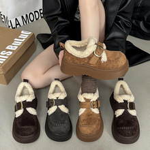 复古风厚底加绒皮带扣勃肯鞋女秋冬季时尚配裙子面包鞋一脚蹬棉鞋